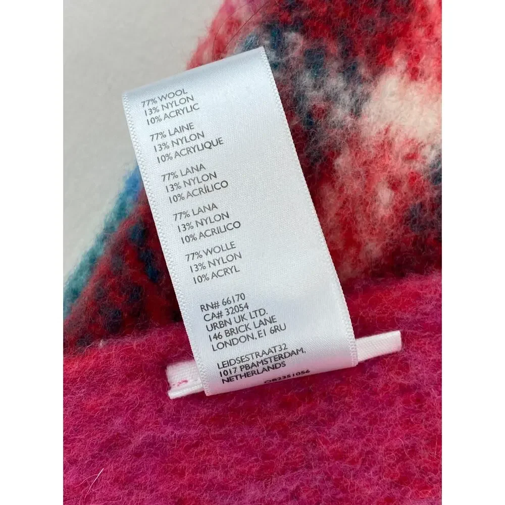 ANTHROPOLOGIE Blanket Tartan Wool Plaid Throw Fringed Red 50